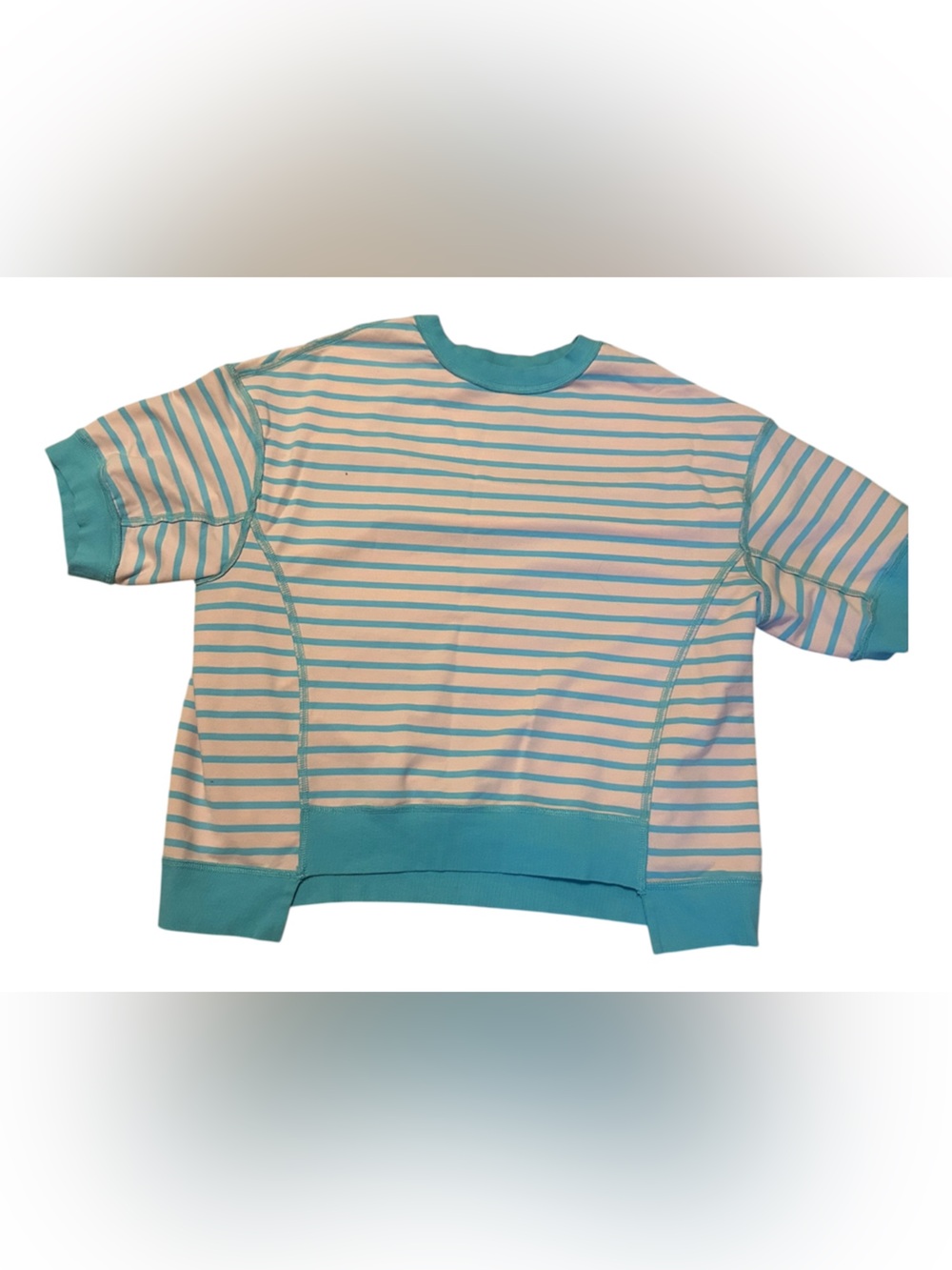 Striped Short Sleeve Rash Guard - Aqua & Light Pink